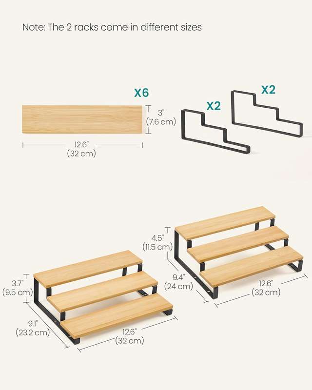 3 Tier Bamboo Expandable Spice Rack Organiser Display Riser Stand Shelf