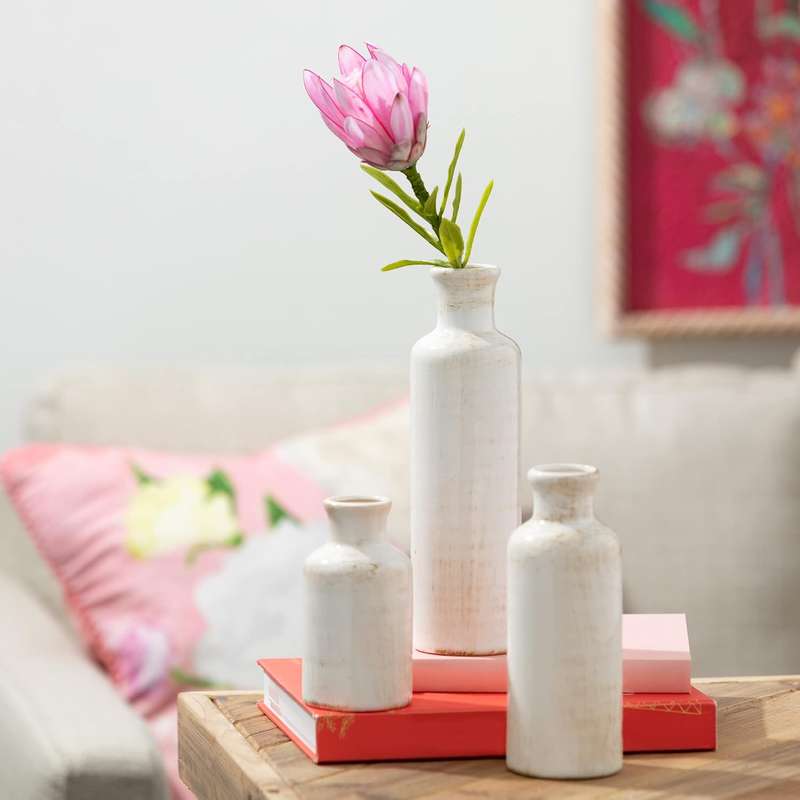 Ceramic Farmhouse Vase Set For Home Shelf Wedding Table Decor - 3 Piece