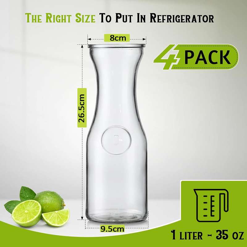 4 Pack Clear Glass Carafe With Lid (1L)Tags,Marker-Bar Serveware Pitcher