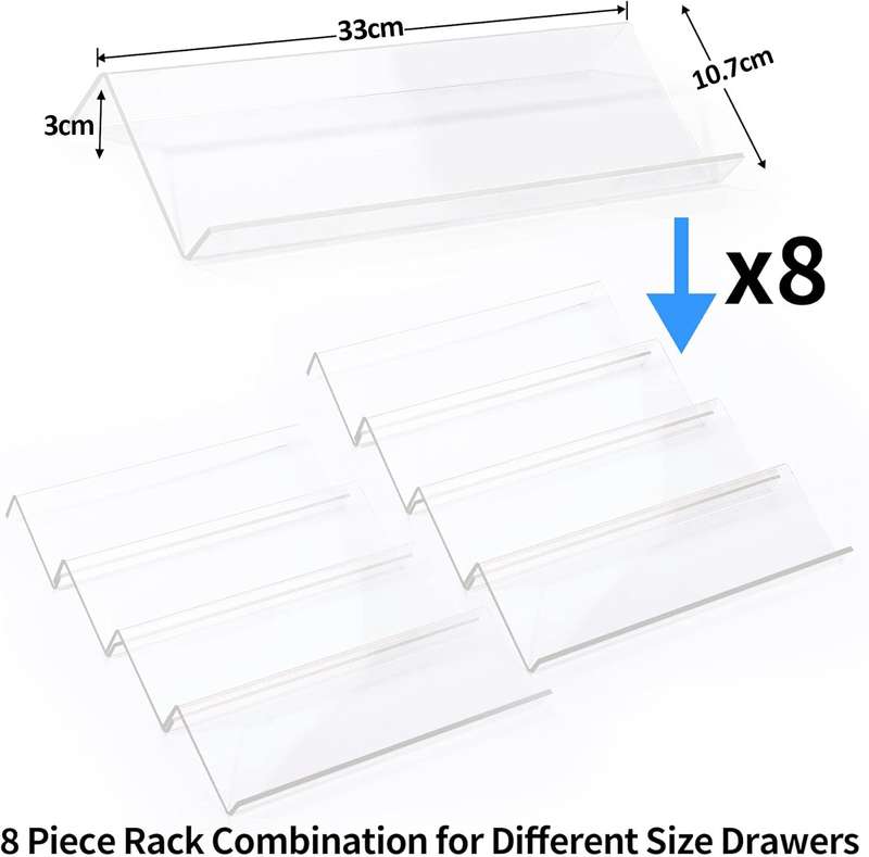 4 Tier - Clear Acrylic Drawer Spice Organiser Rack Cosmetic Storage - 8 Piece (No Jars)