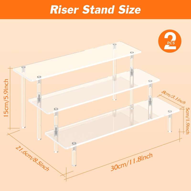 3 Tier Clear Acrylic Display Riser Stands Perfume Organiser Cupcake Stand - 2 Pack