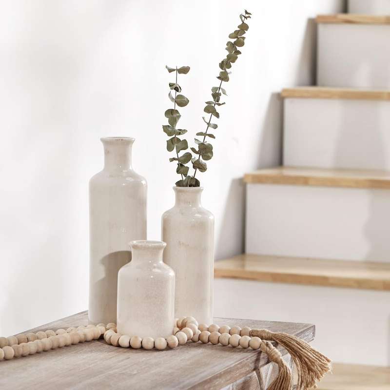 Ceramic Farmhouse Vase Set For Home Shelf Wedding Table Decor - 3 Piece