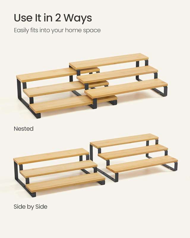 3 Tier Bamboo Expandable Spice Rack Organiser Display Riser Stand Shelf