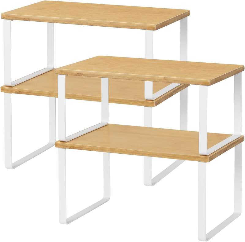 4 Pack Stackable Kitchen Cabinet Organiser Shelf Counter Storage - Multipurpose