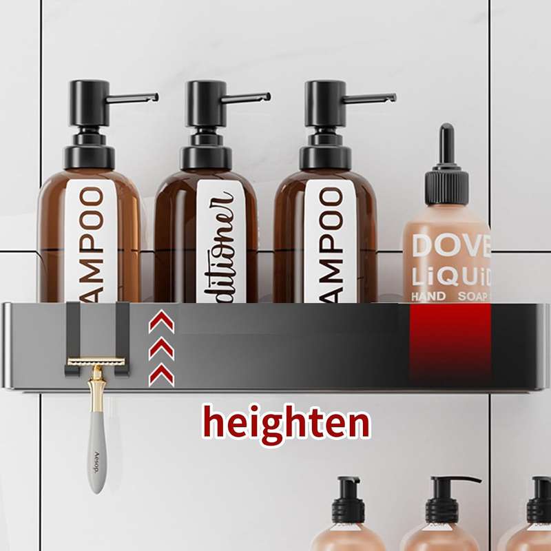 Adhesive Shower Caddy No Drill Organiser With Soap Holder, Hooks- 5 Piece