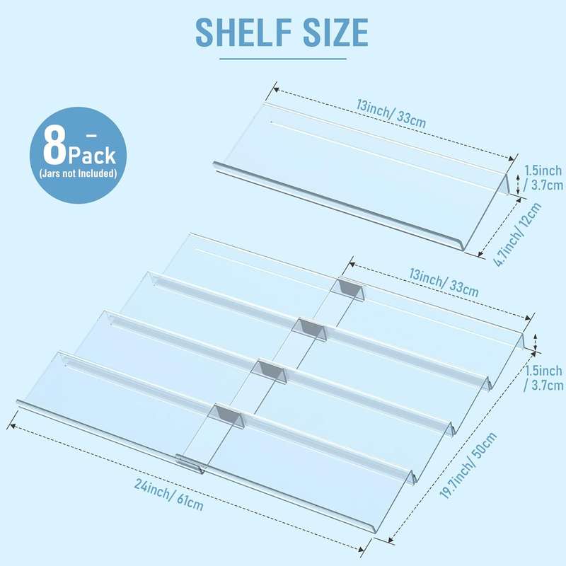 4 Tier - Clear Acrylic Drawer Spice Organiser Rack Cosmetic Storage - 8 Piece (No Jars)