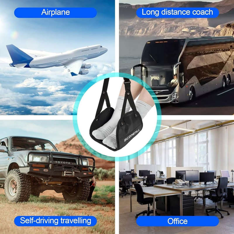 2-Pack Airplane Foot Rest Hammock (Memory Foam) For Travel Office Desk Home
