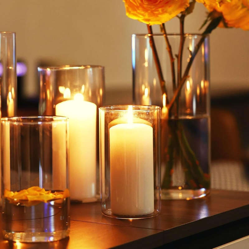 4-Pack Clear Cylindrical Glass Vases | Wedding Decor & Floating Candles |