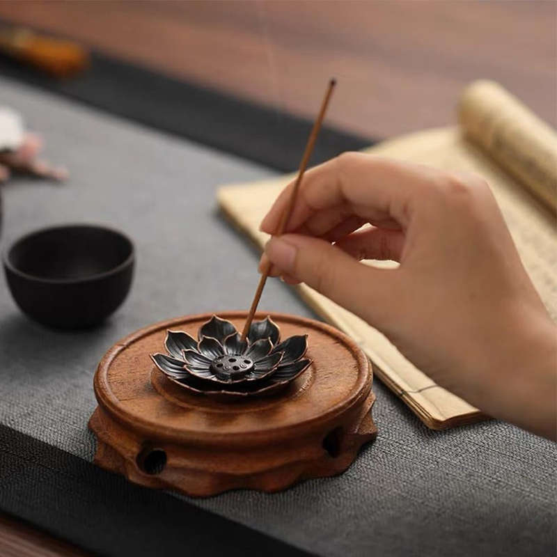 Brass Lotus Incense Holder For Sticks With Ash Catcher Anti-Ash Burner Gift