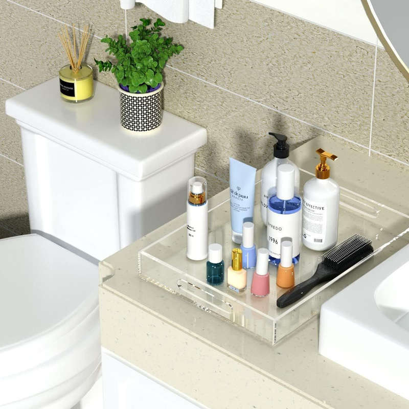 Large Acrylic Serving Tray With Handles - Table Countertop Organiser Decor Clear