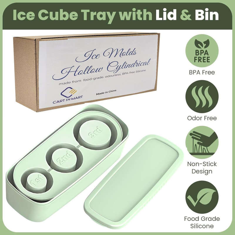 Silicone Ice Cube Tray For Tumbler Cup With Lid & Bin Mold Maker-Large