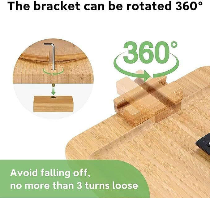 Cart in Mart Foldable Bamboo Couch Arm Tray Table with 360 Phone Holder For Sofa Side