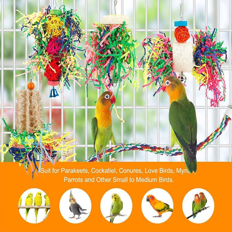 4 Pack Bird Toys Parakeet Shredding Chewing Hanging For Conure Parrot Cage