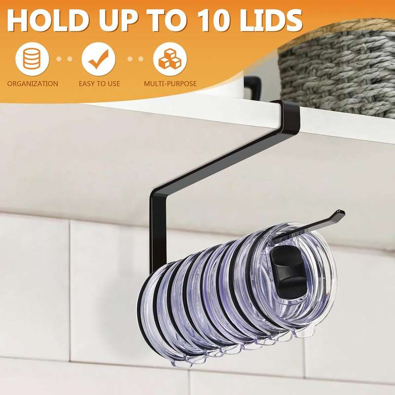 Tumbler Cup Lid Organiser - Under Cabinet Paper Towel Holder Hook - Space Saver