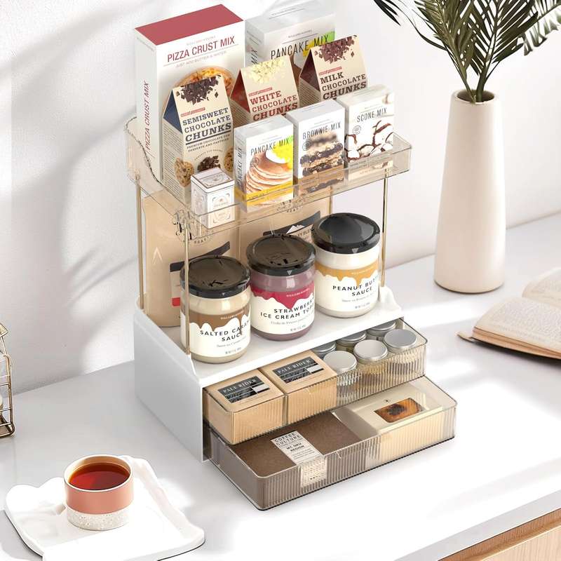 2-Tier 2-Drawer Bathroom Organiser Countertop Multi-Purpose Makeup Storage