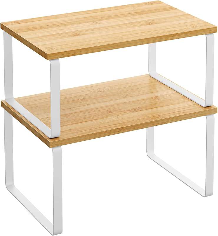 2 Pack Stackable Kitchen Cabinet Organiser Shelf Counter Storage - Multipurpose