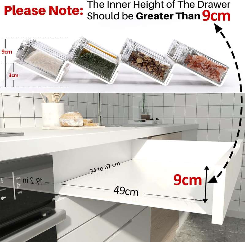 4 Tier - Clear Acrylic Drawer Spice Organiser Rack Cosmetic Storage - 8 Piece (No Jars)
