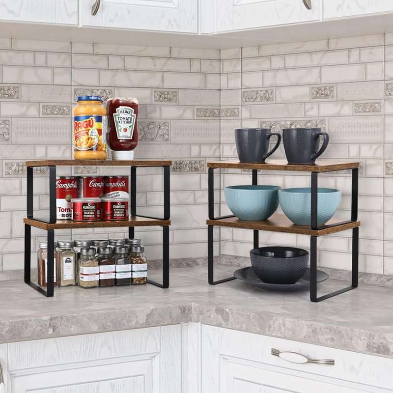 4 Pack Stackable Kitchen Cabinet Organiser Shelf Counter Storage - Multipurpose