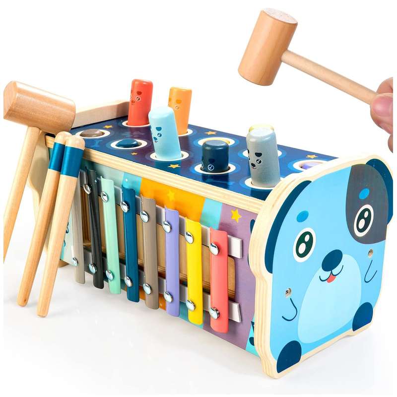 Wooden Montessori Toddler Toy-Hammering Pounding & Xylophone,Number Sorter