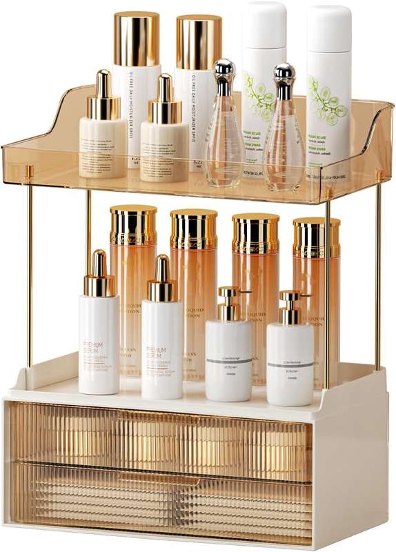2-Tier 2-Drawer Bathroom Organiser Countertop Multi-Purpose Makeup Storage