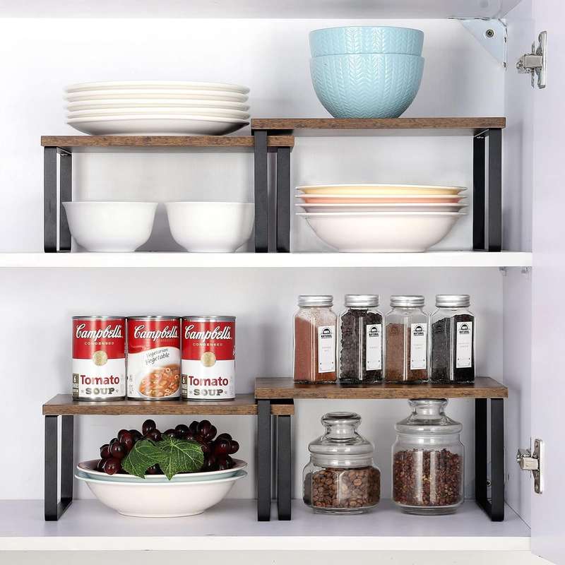 2 Pack Stackable Kitchen Cabinet Organiser Shelf Counter Storage - Multipurpose
