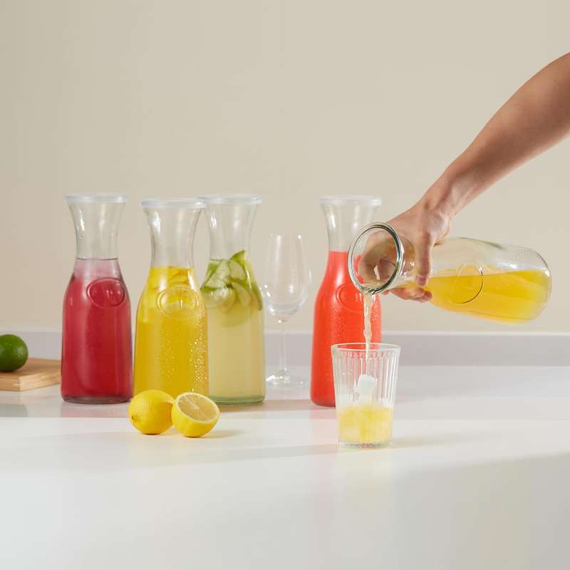 4 Pack Clear Glass Carafe With Lid (1L)Tags,Marker-Bar Serveware Pitcher