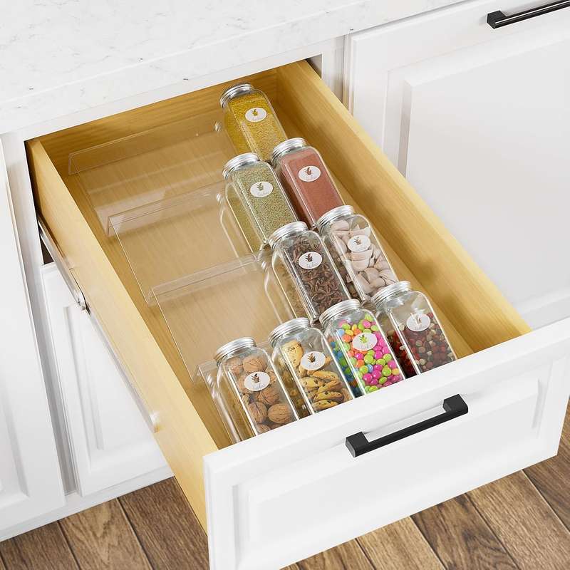 4 Tier - Clear Acrylic Drawer Spice Organiser Rack Cosmetic Storage - 8 Piece (No Jars)