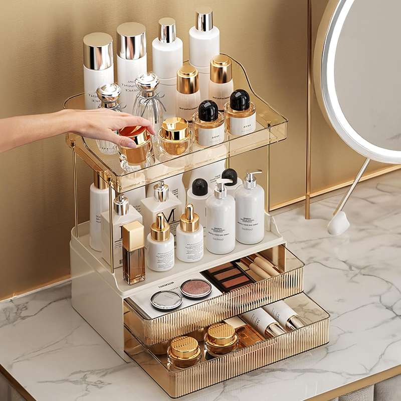 2-Tier 2-Drawer Bathroom Organiser Countertop Multi-Purpose Makeup Storage