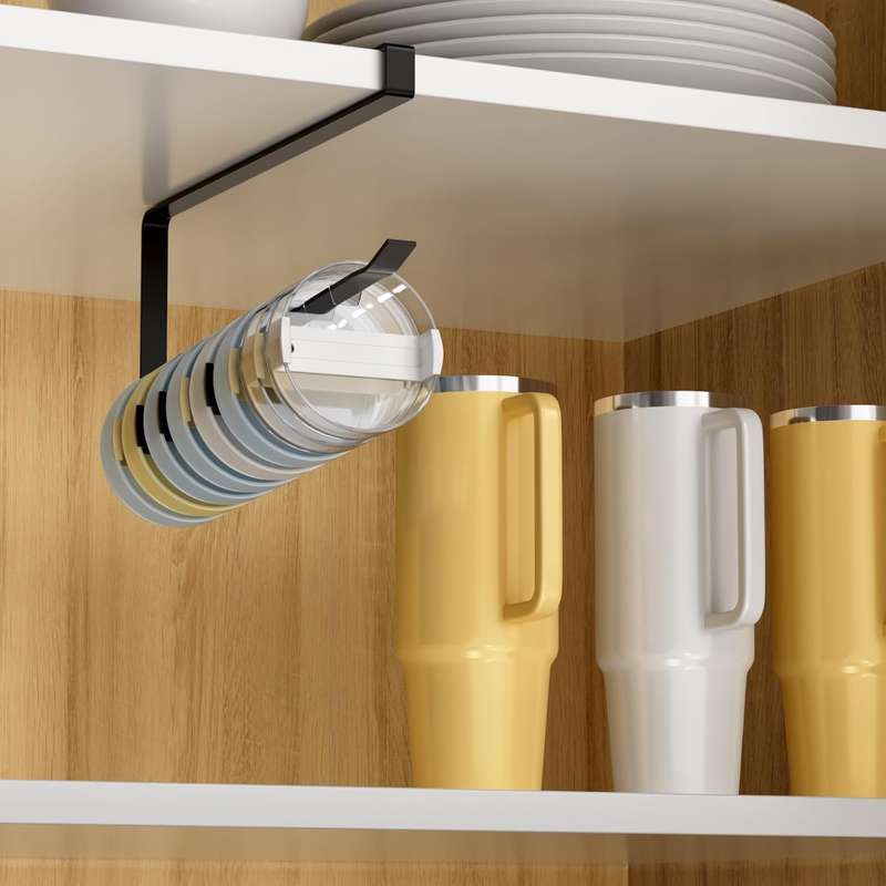 Tumbler Cup Lid Organiser - Under Cabinet Paper Towel Holder Hook - Space Saver - 2 Pack
