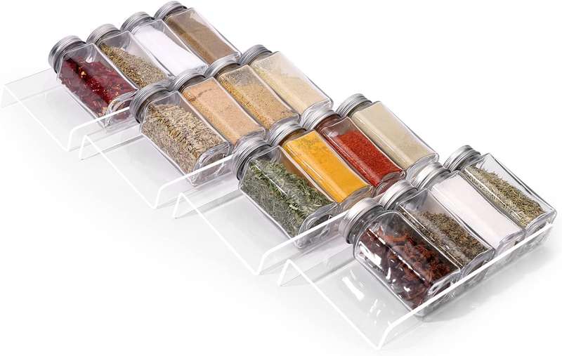 4 Tier Clear Acrylic Drawer Spice Rack Organiser With 28 Containers,Labels