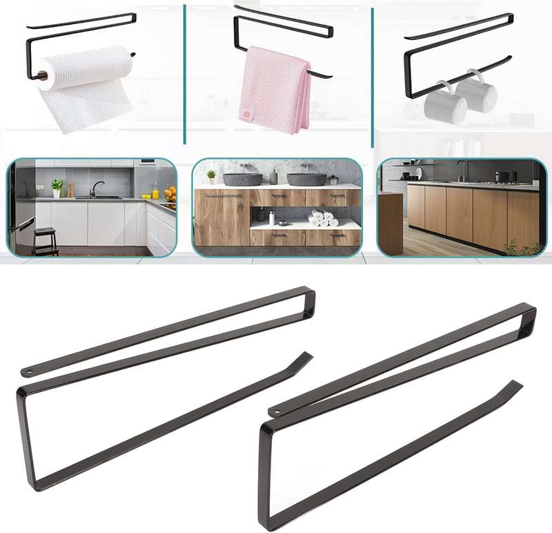 Tumbler Cup Lid Organiser - Under Cabinet Paper Towel Holder Hook - Space Saver - 2 Pack