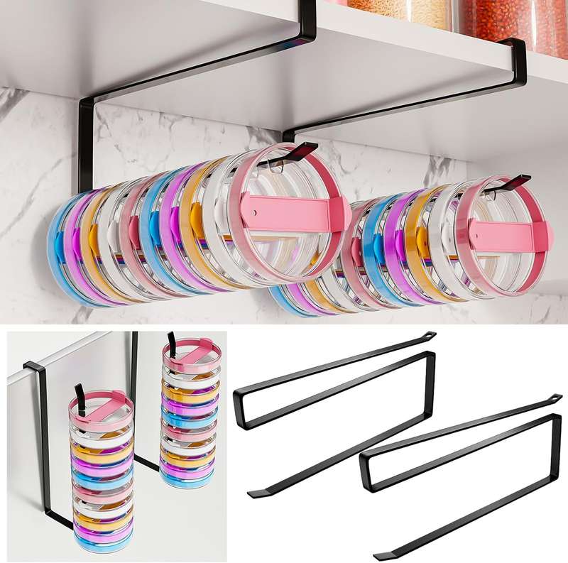 Tumbler Cup Lid Organiser - Under Cabinet Paper Towel Holder Hook - Space Saver - 2 Pack