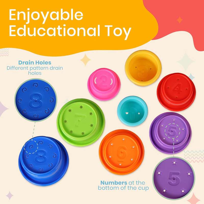 Cart in Mart 8 Pack Baby Stack & Count Stacking Cups Bath Montessori Educational Toy