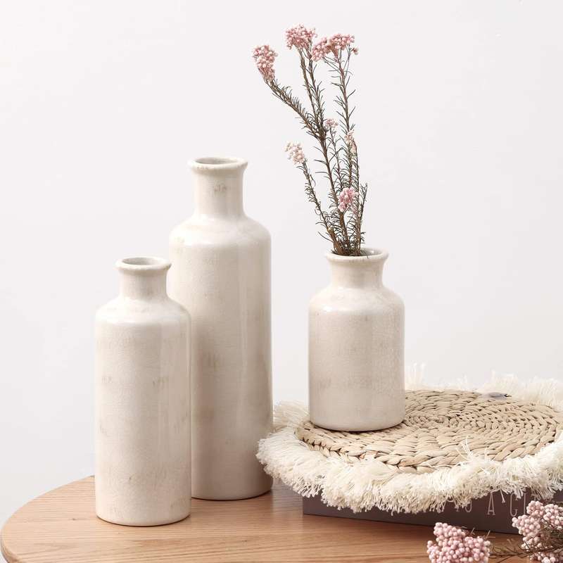 Ceramic Farmhouse Vase Set For Home Shelf Wedding Table Decor - 3 Piece