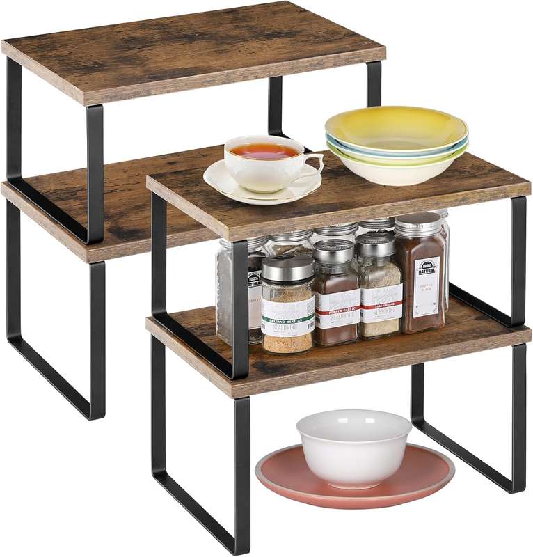 4 Pack Stackable Kitchen Cabinet Organiser Shelf Counter Storage - Multipurpose
