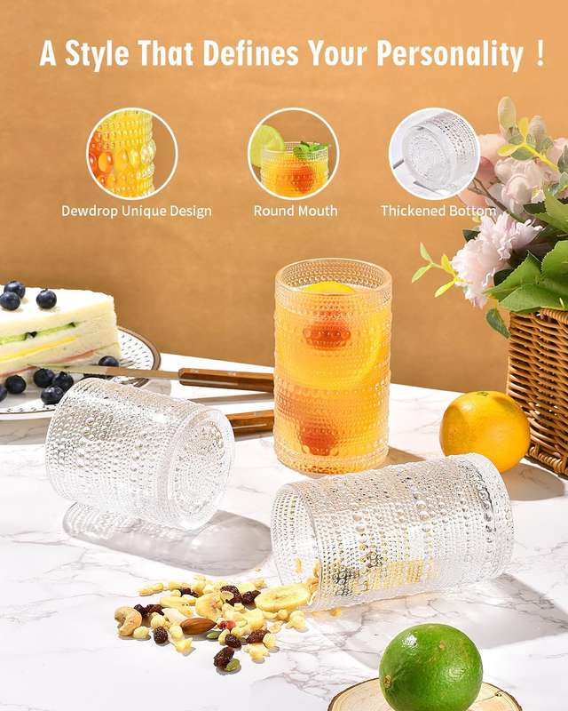 Vintage Hobnail Drinking Glasses For Wine Cocktail Glassware - Set of 8