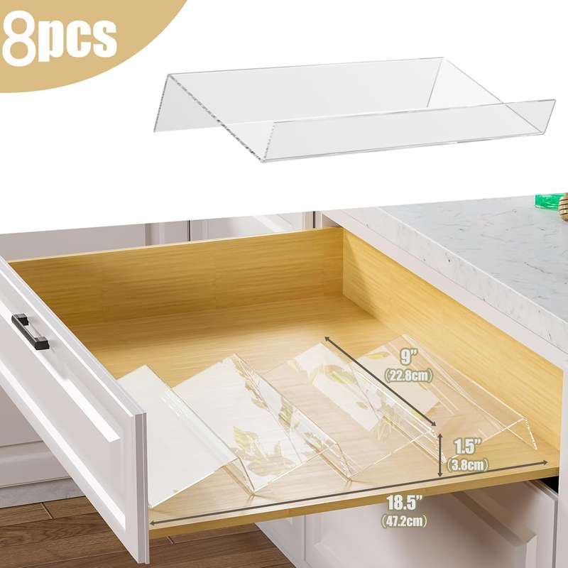 4 Tier - Clear Acrylic Drawer Spice Organiser Rack Cosmetic Storage - 8 Piece (No Jars)