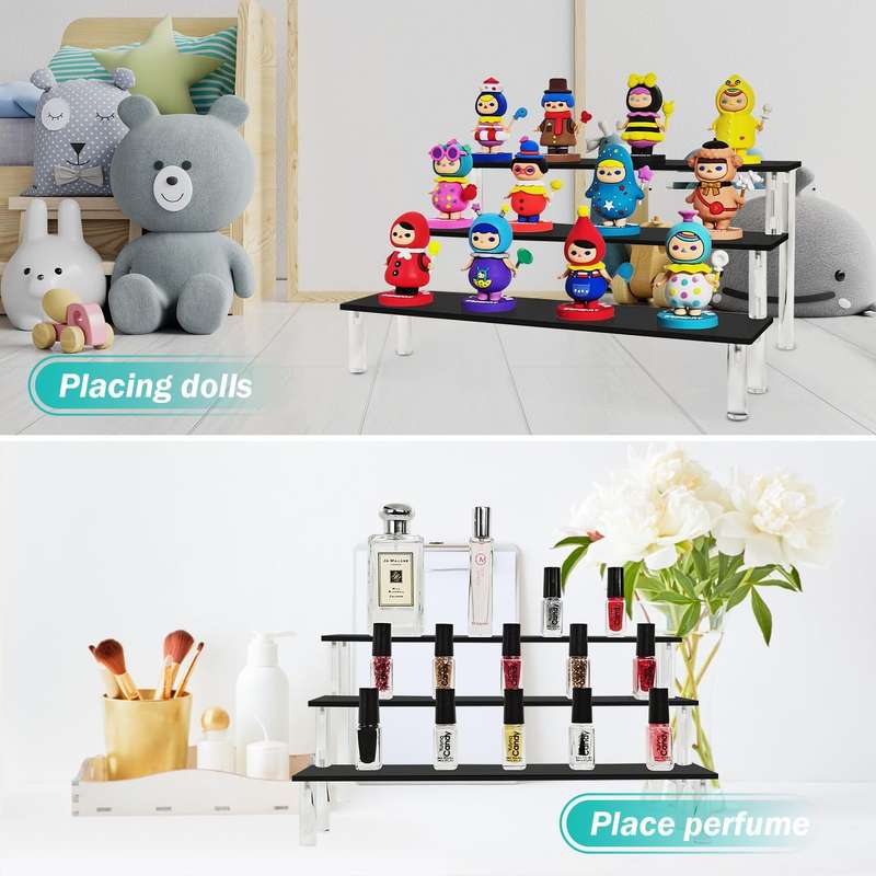 Cart in Mart 3 Tier Acrylic Display Riser Cupcake Stand Makeup Perfume Organizer - Black