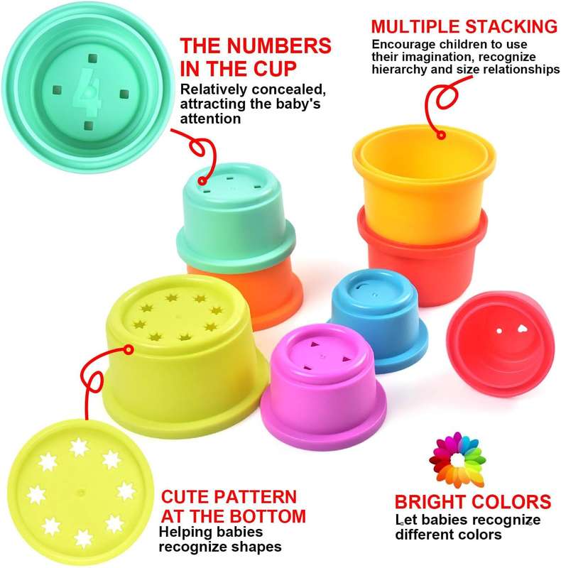 Cart in Mart 8 Pack Baby Stack & Count Stacking Cups Bath Montessori Educational Toy