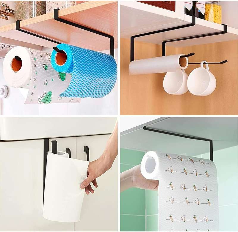 Tumbler Cup Lid Organiser - Under Cabinet Paper Towel Holder Hook - Space Saver - 2 Pack