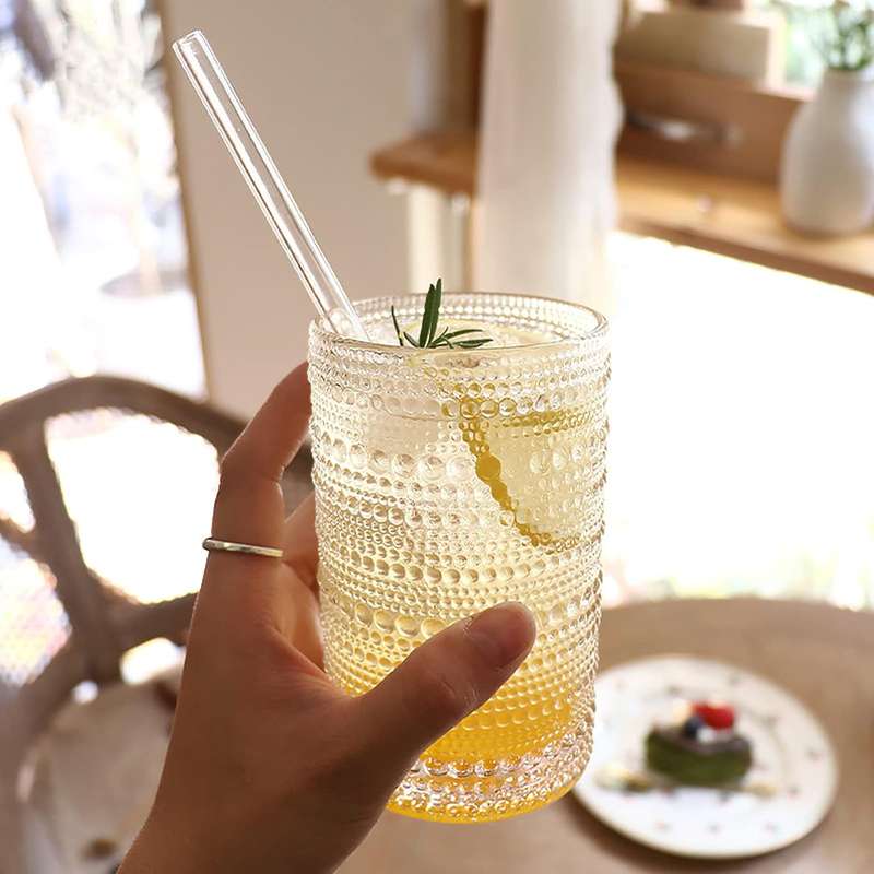 Vintage Hobnail Drinking Glasses For Wine Cocktail Glassware - Set of 8
