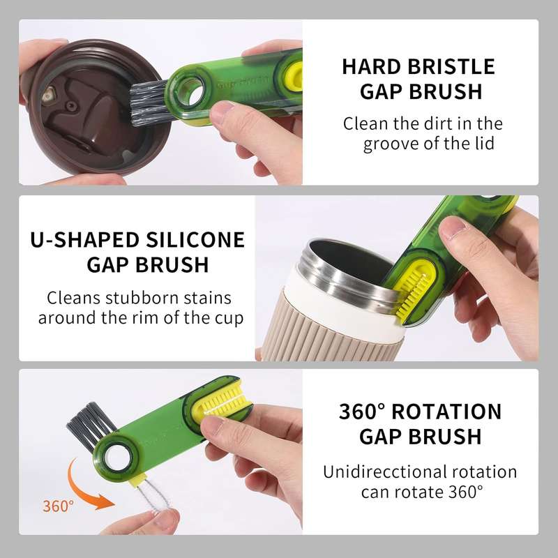 4 Piece 3 in 1 Bottle Tumbler Cup Lid Gap Cleaning Brush Set Multipurpose