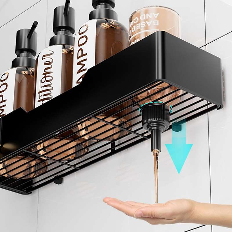 Adhesive Shower Caddy No Drill Organiser With Soap Holder, Hooks- 5 Piece