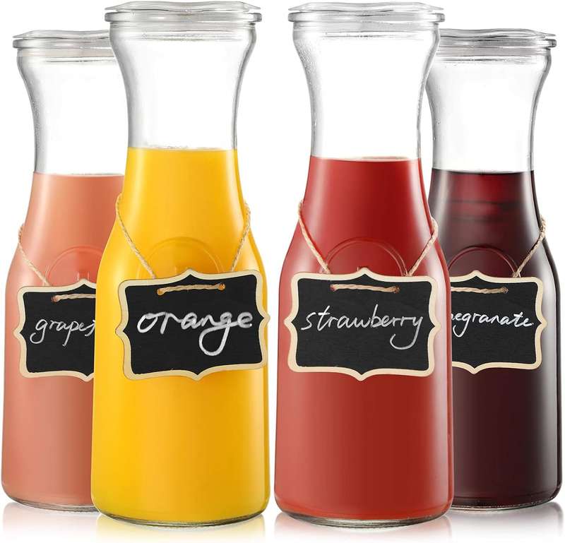 4 Pack Clear Glass Carafe With Lid (1L)Tags,Marker-Bar Serveware Pitcher