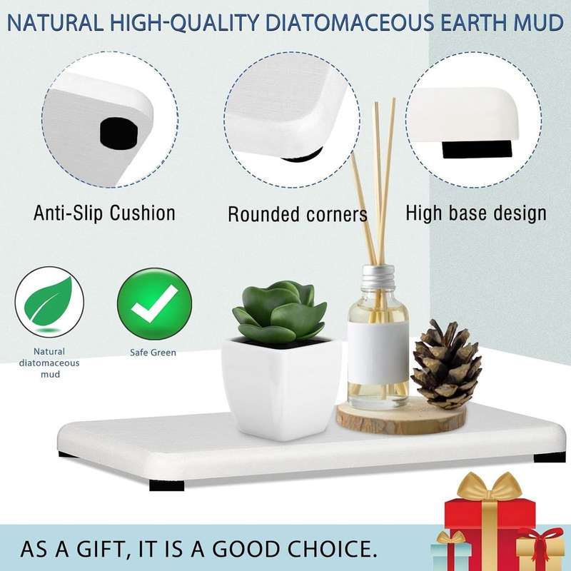4 Pack Diatomite Coasters Water Absorbant Stone Trays For Bathroom/Kitchen White