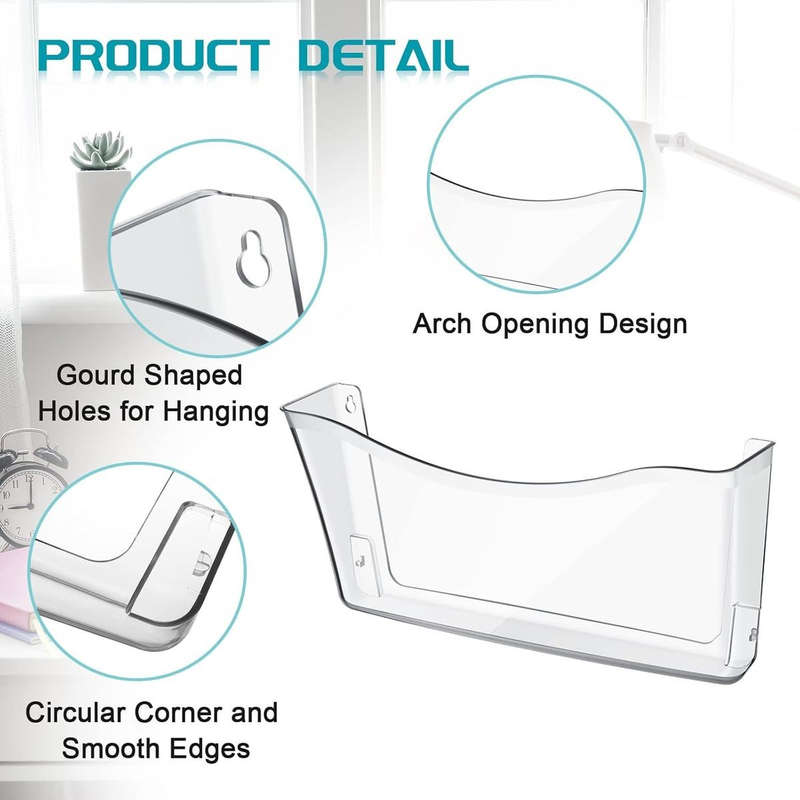 3 Pack Clear Acrylic Wall Mount Hanging File Organizer Holder Single Pocket