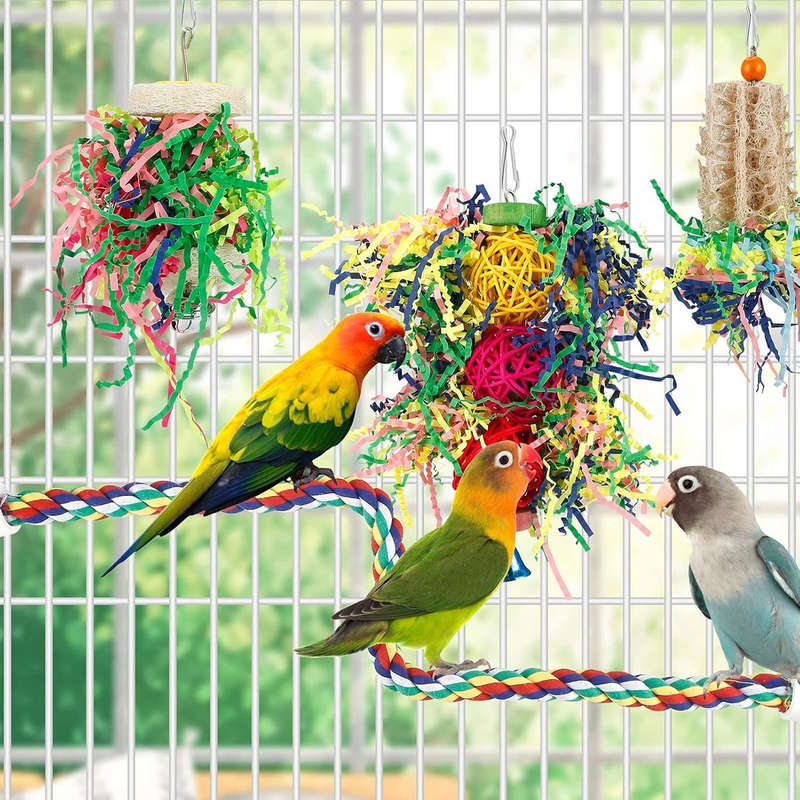 4 Pack Bird Toys Parakeet Shredding Chewing Hanging For Conure Parrot Cage