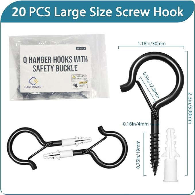 20 Piece Q Hanger Hooks With Safety Buckle Hanging Screw-5.6cm Multipurpose