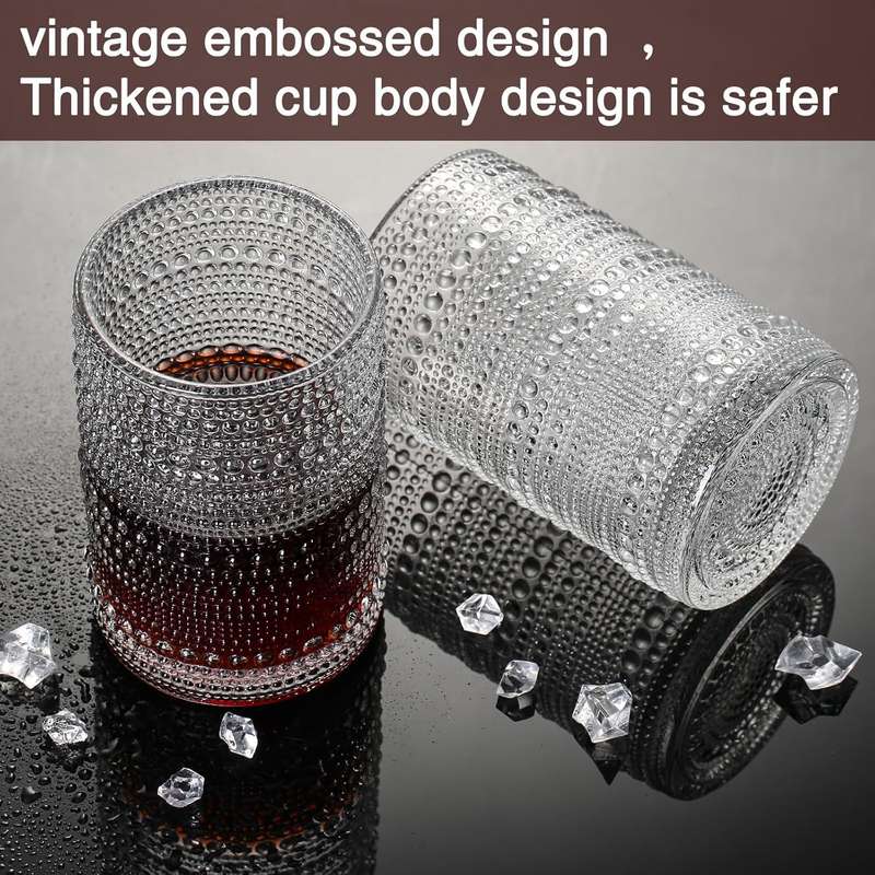 Vintage Hobnail Drinking Glasses For Wine Cocktail Glassware - Set of 8