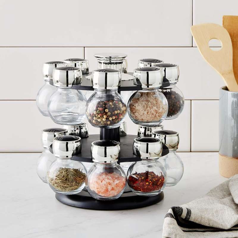 Orbit Rotating Spice Rack Organiser With 16 Shaker Top Jars ,Labels, Marker